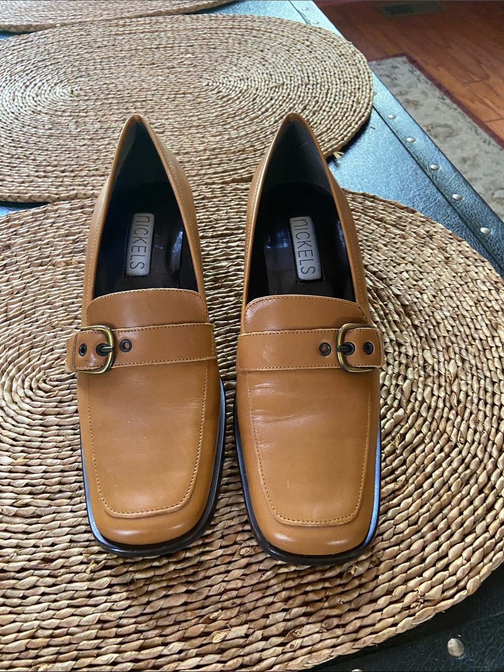 Nickels Women Cognac Leather Slip-On Loafers with Buckle Size 8.5 M